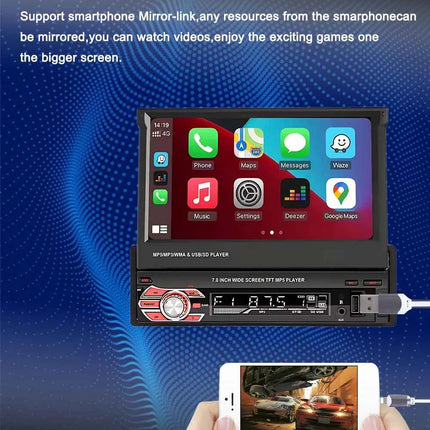 1 Din MP5 Player 7 Inch Carplay Android Auto Universal  Manual Automatic Retractable Touch Screen Car Player FM Radio