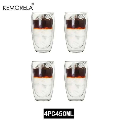 Set Tazze in Vetro a Doppia Parete Borosilicato Termoresistente per Tè Caffè Succo e Acqua