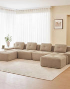 4-Seater Boneless Modular Sofa with U-Shaped Chair Length, Living Room Comfortably Padded Corduroy Cloud Sofa, Non-Slip Design
