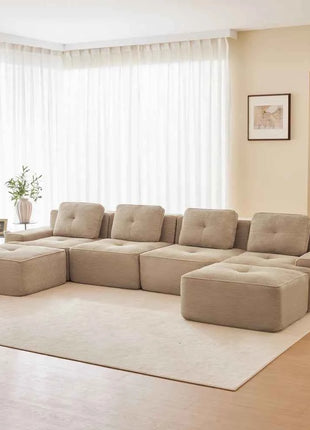 4-Seater Boneless Modular Sofa with U-Shaped Chair Length, Living Room Comfortably Padded Corduroy Cloud Sofa, Non-Slip Design