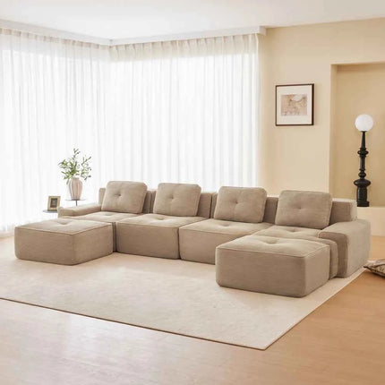 4-Seater Boneless Modular Sofa with U-Shaped Chair Length, Living Room Comfortably Padded Corduroy Cloud Sofa, Non-Slip Design