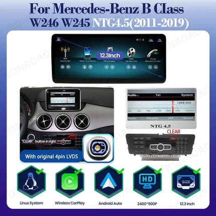 BONROAD Linux 12.3" Wireless CarPlay Car Multimedia Touch Screen Android Auto For Mercedes Benz B Class W245 W246 2011-2019 GPS
