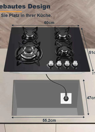 TopStrong 4-Burner Glass Ceramic Built-in Hob Natural Gas Propane Gas Hob