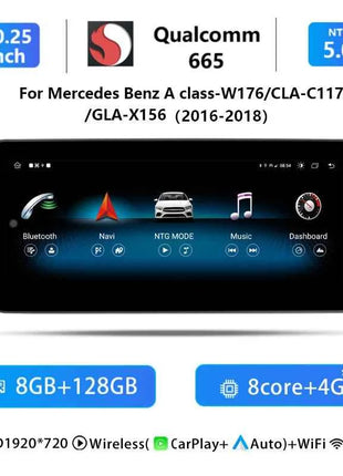 10.25"Qualcomm 665 Wireless Carplay Android 14 For Mercedes Benz CLA C117 X117 X156 W176 2013-2019 Radio Multimedia ScreenStereo