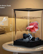 Aquarium Starter Kit Mini Desktop Rectangular Fish Tank With Top Feeding Hole with Bottom Light Tabletop Decoration For Betta