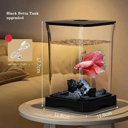 Aquarium Starter Kit Mini Desktop Rectangular Fish Tank With Top Feeding Hole with Bottom Light Tabletop Decoration For Betta