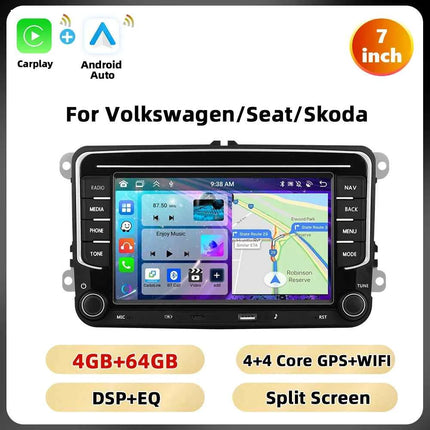 Podofo 6 + 128G 7 ''Car Stereo For VW/PASSAT/CADDY/POLO/BEETLE Multimedia Player Carplay Android Auto Type-C WIFI GPS Car Audio