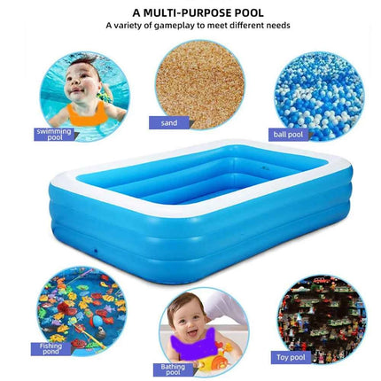 Piscina gonfiabile rettangolare in PVC per adulti, bambini e famiglie, 2/2,6/3 m, per giochi acquatici all'aperto.