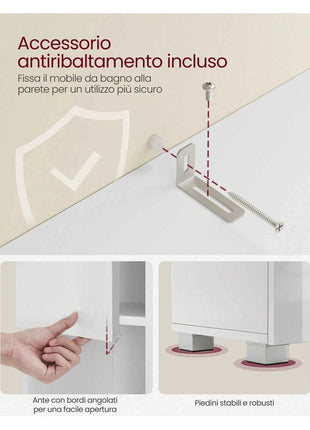 VASAGLE Tall Bathroom Cabinet, Slim Storage, Narrow Cupboard, Drawer, Adjustable Shelves, 30 x 30 x 170 cm, White