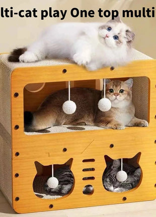 Large Cat House with Scratching Board Indoor Cat Shelter for Resting and Playing Easy Assembly Suitable for Multi-cat Families