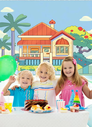 1 pz Sfondo Bluey per Bambini, Striscione Buon Compleanno per Decorazioni Festa, Sfondo Fotografico per Baby Shower, Forniture 150x100cm