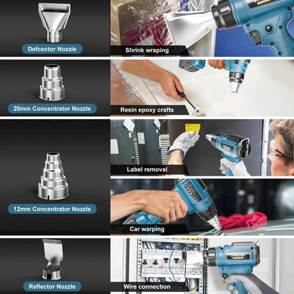 Electric Cordless Heat Gun For Bosch 18V Battery Hot Air Gun With 4pcs Nozzles Temperature Adjustment Shrink Wrapping Tool