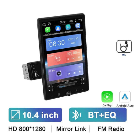 Podofo 10.4'' HD 1Din MP5 Player Carplay Android Auto Multimedia Player Car Stereo Mirror Link Bluetooth Car Audio Bluetooth FM