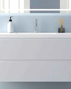 Hanging Bathroom Cabinet With Wash Basin, Width 99x44.5x52 cm, With 2 Drawers, Modern Style Bathroom Cabinet With Cushioned Closure Function, Matte White.