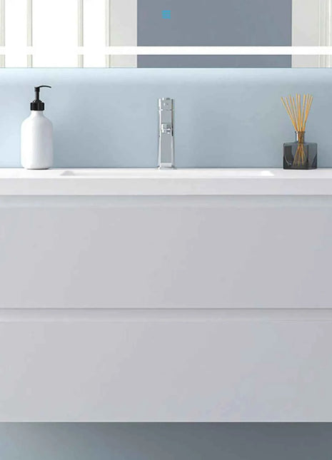 Hanging Bathroom Cabinet With Wash Basin, Width 99x44.5x52 cm, With 2 Drawers, Modern Style Bathroom Cabinet With Cushioned Closure Function, Matte White.