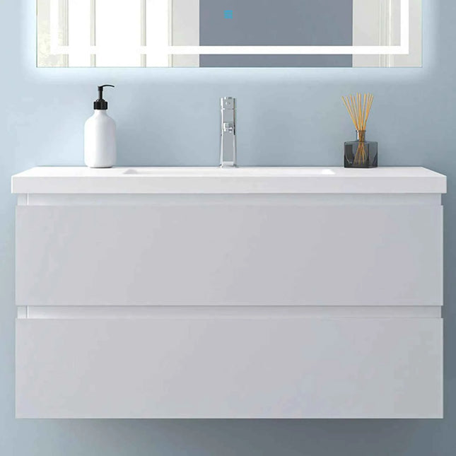 Hanging Bathroom Cabinet With Wash Basin, Width 99x44.5x52 cm, With 2 Drawers, Modern Style Bathroom Cabinet With Cushioned Closure Function, Matte White.