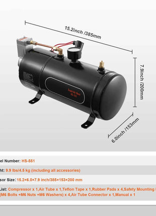 SucceBuy 12V Air Compressor with Tank 3/6L Train Horn Air Compressor 120psi Air Compressor System for Train Horn/Inflating Tire