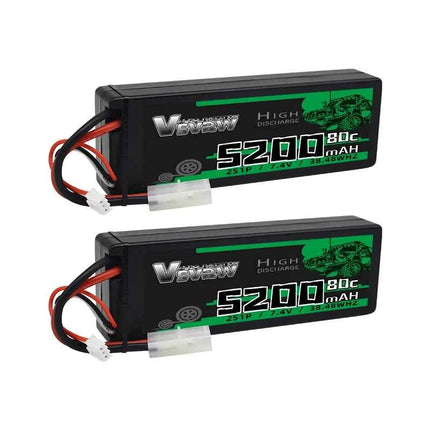 2Pcs VSVAW 2S Lipo Battery 7.4V 80C 5200mAh Hardcase T Plug for 1/8 1/10 RC Car Truck Tank RC Buggy Truggy RC Racing Parts