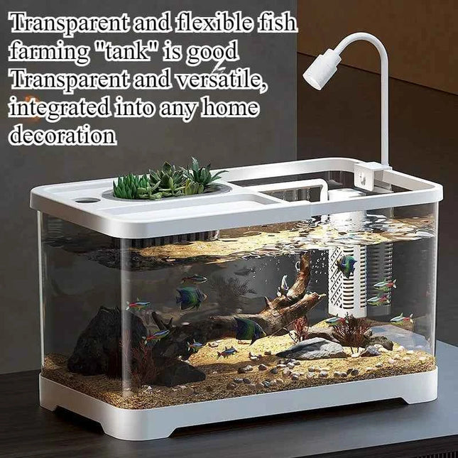 Fish tank household aquarium living room desktop ecological circulation tank filter oxygenation integrated tank with cover
