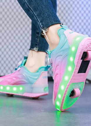 Kids Two-Wheels LED Light Up Roller Skate Shoes for Children Boys Girls Luminous Sports Glowing Sneakers Skateboard USB Charging