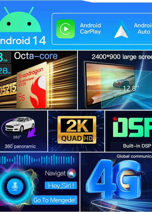 12.3"Android 14 Car Multimedia For MercedesBenz W204 W205 2007-2018 Wireless Auto Radio Player Stereo Screen Head Unit Carplay
