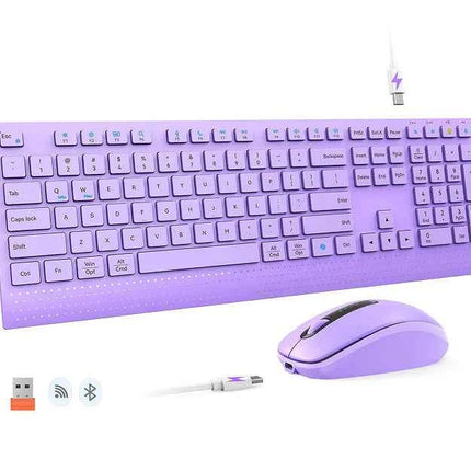 Dual-mode 2.4G Wireless Keyboard Mouse Combo Mute Rechargeable Keyboard Mouse Set With Multi-Function Keys for Windows PC Gamer