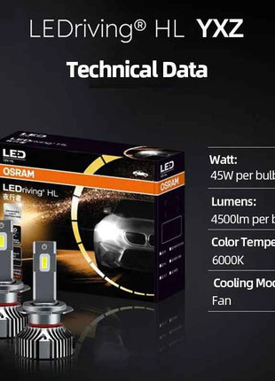 OSRAM LEDriving HL Premium New Gen H7 YXZ LED Car Head Light 90W 9000lm High Lumens 6000K White LED Auto Bulbs G5210CW, 2X