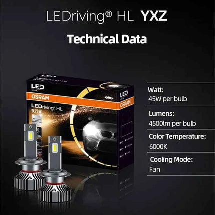 OSRAM LEDriving HL Premium New Gen H7 YXZ LED Car Head Light 90W 9000lm High Lumens 6000K White LED Auto Bulbs G5210CW, 2X
