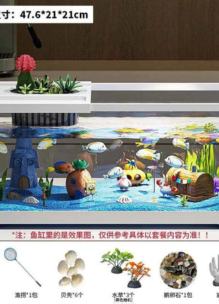 Fish tank household aquarium living room desktop ecological circulation tank filter oxygenation integrated tank with cover