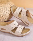 Embroidered Women's Sandals with Flowers - Casual Summer Slip-On Wedge