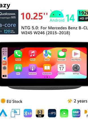 10.25"Wireless Carplay Snapdragon 665 Android 14 Car Radio For Mercedes-benz W246 2011-2018 Multimedia Stereo GPS Navi Screen 4G