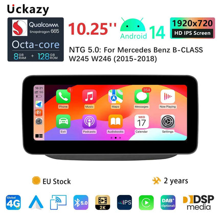 10.25"Wireless Carplay Snapdragon 665 Android 14 Car Radio For Mercedes-benz W246 2011-2018 Multimedia Stereo GPS Navi Screen 4G