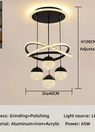 Lampada a sospensione a sfera in cristallo imitazione acrilico di lusso Nordic Lustre Home Deco Sala da pranzo Lampadario a soffitto Apparecchio per isola della cucina