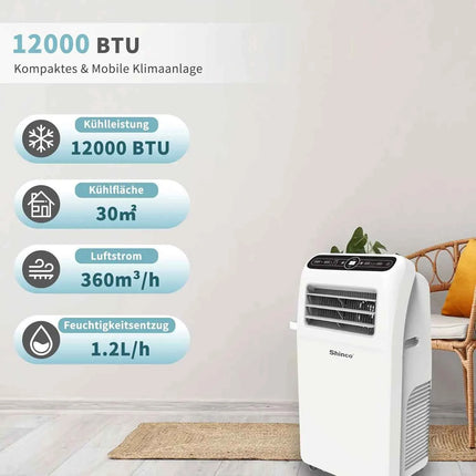 Climatizzatore mobile SHINCO con tubo di scarico, 12000BTU, 3,5 kw, raffreddamento, ventilazione e deumidificazione, condizionatore mobile
