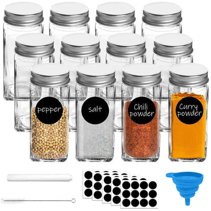 12pcs Seasoning Bottle 120ml Clear Plastic Spice Jar Spice Pepper Salt Storage Bottle Container w/ funnel Kitchen Gadget Tool