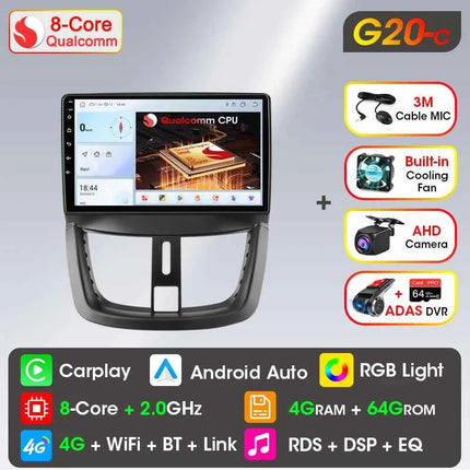 Android Wireless Carplay Car Radio for Peugeot 207 CC 207CC 2006-2015 Multimedia Player 2Din Navigation Stereo Head Unit Auto