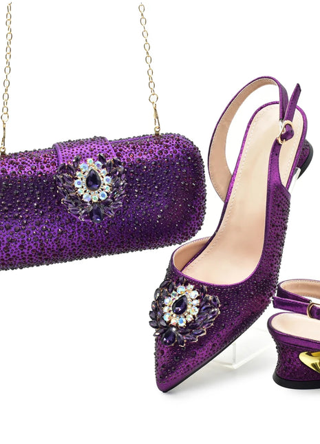 Set di scarpe e borse africane per il matrimonio Set di scarpe e borse da festa nigeriane decorate con eleganti décolleté con tacco di strass per le donne