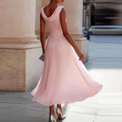 Elegante Abito da Festa per Donna, Estivo, Tinta Unita, Senza Maniche, Linea A, Abito da Sera, Moda Femminile, Vita Alta, Vestito Lungo, Bianco Rosa Rosso