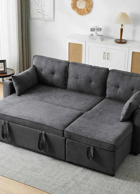 L-shaped Upholstered Sofa Bed with Sleeping Function, with Storage Space and Beverage Holder, Left and Right Interchangeable