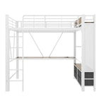 KOMHTOM High Bed 90x200cm Iron frame with desk LED bar USB + TYPE-C socket 4 drawers
