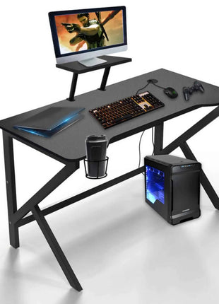 100 x 55 cm Gaming Desk, Ergonomic Gaming Desk with Cup Holder and Headphone Hook, Computer Desk, Black Gaming Table