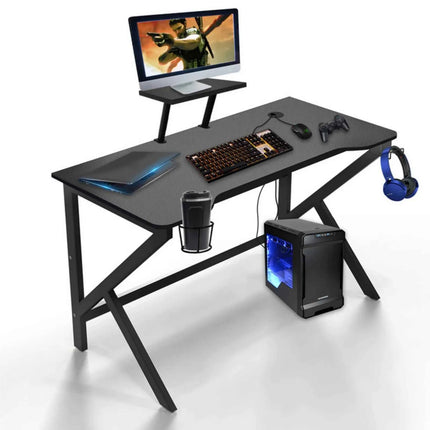 100 x 55 cm Gaming Desk, Ergonomic Gaming Desk with Cup Holder and Headphone Hook, Computer Desk, Black Gaming Table