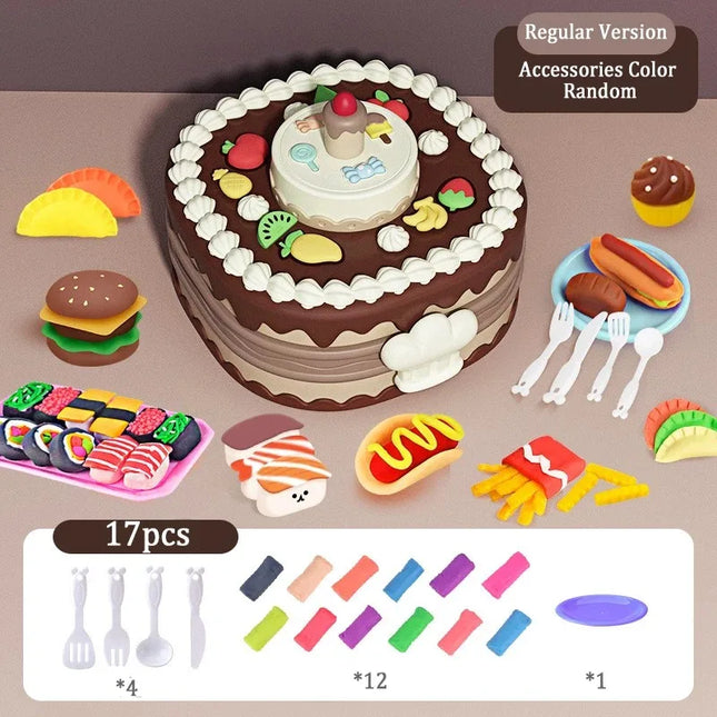 Plastilina fai da te per bambini che modellano set da forno in argilla polimerica Mat Candy Cake Kitchen Pretend Play Toy Girl Kid Birthday Gift