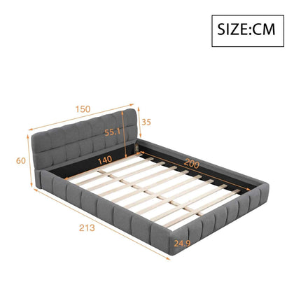Rosahqnda Bubble Bed,Upholstered bed with Slatted Frame,140/160x200cm,Padded Headboard,master room,Linen Frabic,without Mattress