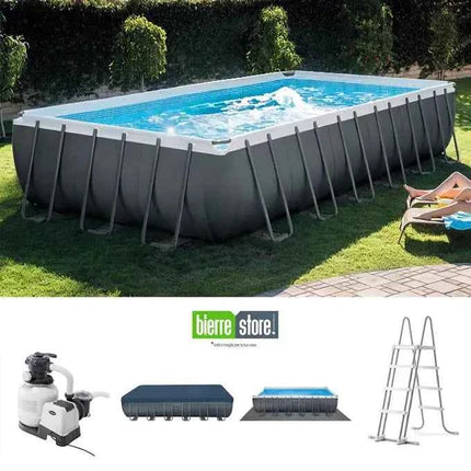 Piscina Rettangolare Intex 26374 Ultra XTR con Telaio in Acciaio, 32 Piedi, Grande Piscina Resistente per Esterni, Giardino, Famiglia