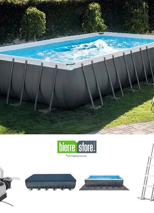 INTEX 26374 9.75 * 4.88 * 1.32 m Rectangular Steel Frame Pool Family Fun with Included Family Suction Accessories