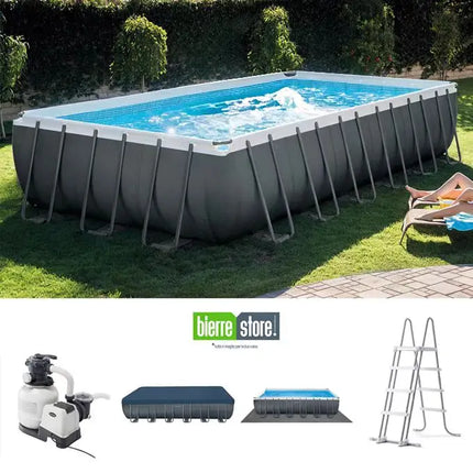 INTEX 26374 9,75 * 4,88 * 1,32 m Piscina rettangolare in acciaio con cornice divertente per la famiglia e accessori inclusi per l'aspirazione della famiglia