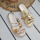 Pantofole da donna con Design a farfalla Summer Chic Rose Gold Metal Band Slides Ladies Casual Outdoor Flat Beach Sandal Shoes Plus Size