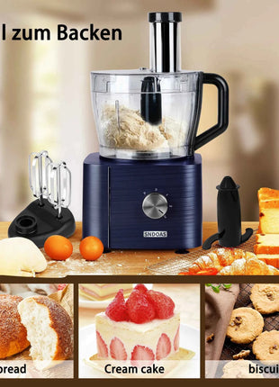 1300W Multi-Task Food Processor 3.5L Kneading 1.5L Blender Citrus Juicer 11 Professional Accessories Grinding/Chopping/Slicing