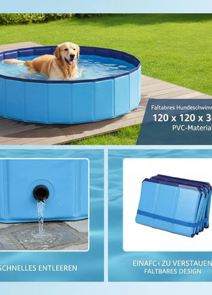 Foldable Dog Pool – Sturdy PVC structure, non-slip design, and quick drain valve